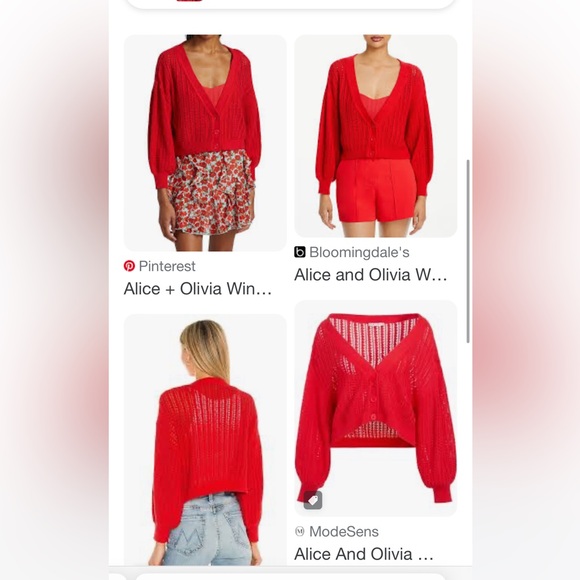 Alice + Olivia Windsor Deep V Slouchy Cable Knit Cardigan in Bright Poppy (red) - Picture 2 of 16